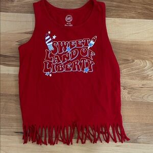 wonder nation Red Fringe Tank Top with 'Sweet Land of Liberty' Graphic 7-8